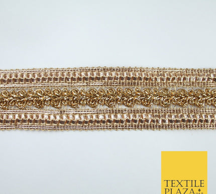 3 COLOURS - Double Band Metallic Knot Plait Ribbon Trim Border Lace - 4cm Wide