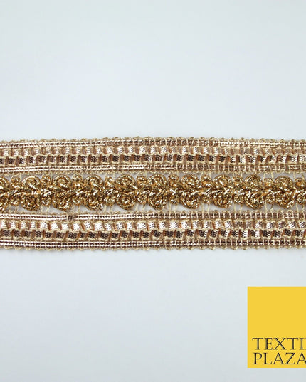 3 COLOURS - Double Band Metallic Knot Plait Ribbon Trim Border Lace - 4cm Wide