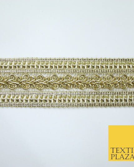 3 COLOURS - Double Band Metallic Knot Plait Ribbon Trim Border Lace - 4cm Wide
