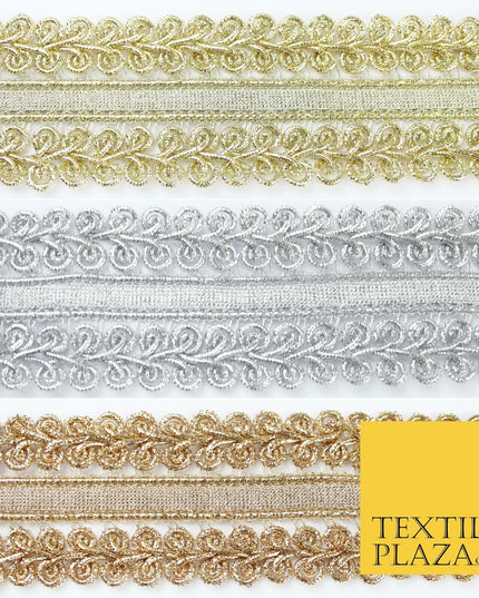 3 COLOURS - Double Woven Metallic Plait Ribbon Trim Border Lace - 4.5cm Wide