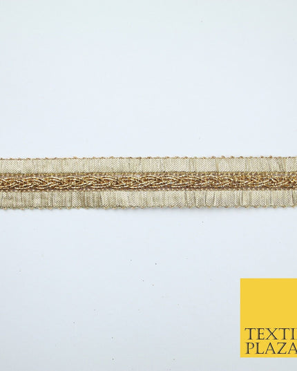 Antique Gold Metallic Plait Woven Ribbon Trim Border Lace - 2cm Wide - X683
