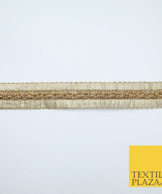 Antique Gold Metallic Plait Woven Ribbon Trim Border Lace - 2cm Wide - X683