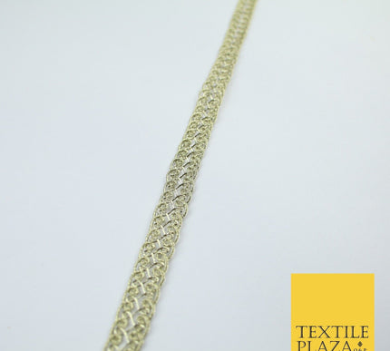 3 COLOURS - Fine Slim Ornate Plait Woven Metallic Trim Border Lace - 1cm Wide