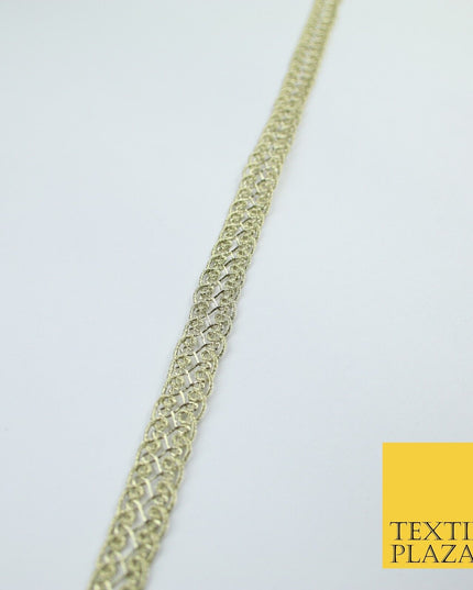 3 COLOURS - Fine Slim Ornate Plait Woven Metallic Trim Border Lace - 1cm Wide