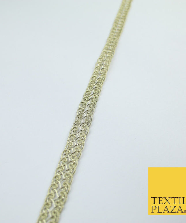 3 COLOURS - Fine Slim Ornate Plait Woven Metallic Trim Border Lace - 1cm Wide