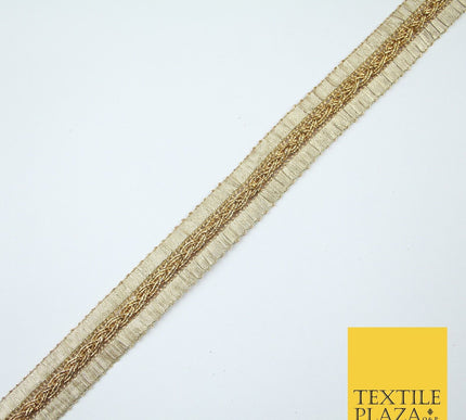 Antique Gold Metallic Plait Woven Ribbon Trim Border Lace - 2cm Wide - X683