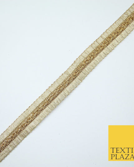 Antique Gold Metallic Plait Woven Ribbon Trim Border Lace - 2cm Wide - X683