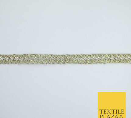 3 COLOURS - Fine Slim Ornate Plait Woven Metallic Trim Border Lace - 1cm Wide