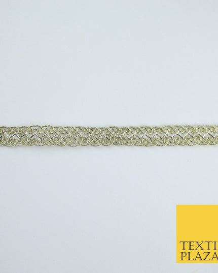 3 COLOURS - Fine Slim Ornate Plait Woven Metallic Trim Border Lace - 1cm Wide
