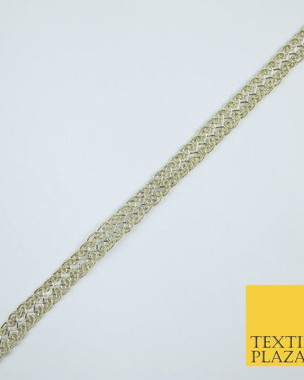 3 COLOURS - Fine Slim Ornate Plait Woven Metallic Trim Border Lace - 1cm Wide