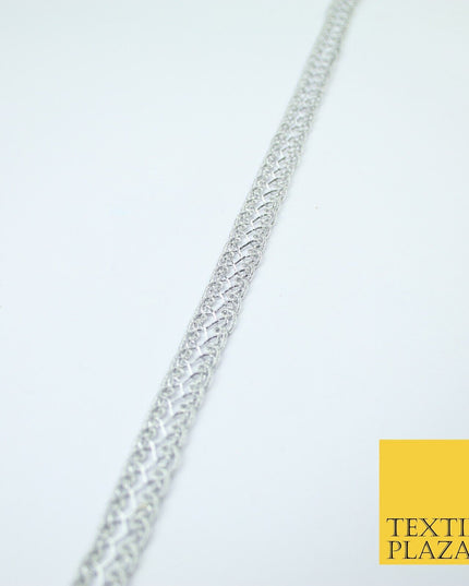 3 COLOURS - Fine Slim Ornate Plait Woven Metallic Trim Border Lace - 1cm Wide