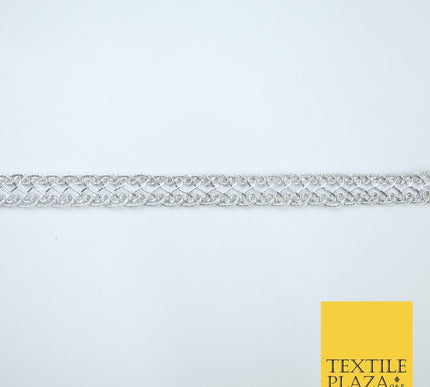 3 COLOURS - Fine Slim Ornate Plait Woven Metallic Trim Border Lace - 1cm Wide