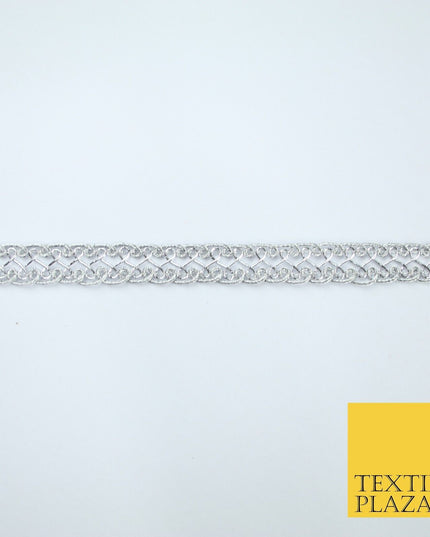 3 COLOURS - Fine Slim Ornate Plait Woven Metallic Trim Border Lace - 1cm Wide