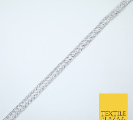 3 COLOURS - Fine Slim Ornate Plait Woven Metallic Trim Border Lace - 1cm Wide