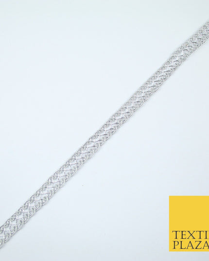 3 COLOURS - Fine Slim Ornate Plait Woven Metallic Trim Border Lace - 1cm Wide