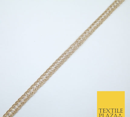 3 COLOURS - Fine Slim Ornate Plait Woven Metallic Trim Border Lace - 1cm Wide