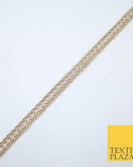 3 COLOURS - Fine Slim Ornate Plait Woven Metallic Trim Border Lace - 1cm Wide