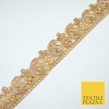 Gold Embroidered Pearl Stones Paisley Zari Trim Border Lace - 4cm Wide - X681