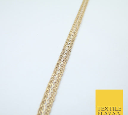 3 COLOURS - Fine Slim Ornate Plait Woven Metallic Trim Border Lace - 1cm Wide