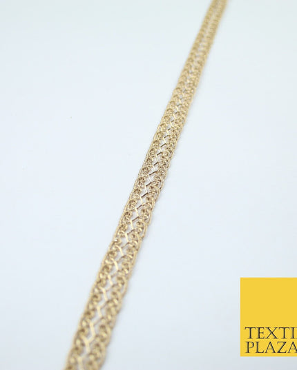 3 COLOURS - Fine Slim Ornate Plait Woven Metallic Trim Border Lace - 1cm Wide