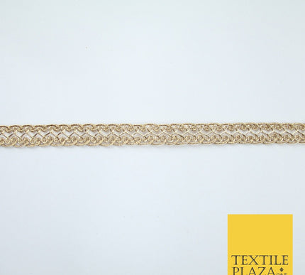 3 COLOURS - Fine Slim Ornate Plait Woven Metallic Trim Border Lace - 1cm Wide
