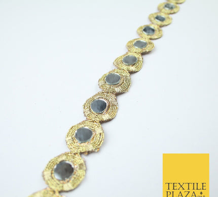 Gold Luxury Round Real Mirror Disc Coin Shape Trim Border Lace - 2cm Wide - X682