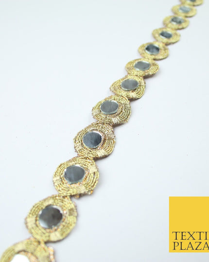 Gold Luxury Round Real Mirror Disc Coin Shape Trim Border Lace - 2cm Wide - X682