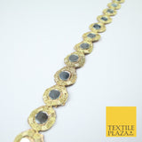 Gold Luxury Round Real Mirror Disc Coin Shape Trim Border Lace - 2cm Wide - X682