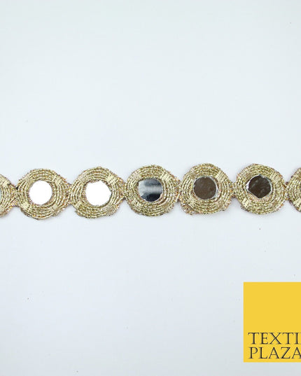 Gold Luxury Round Real Mirror Disc Coin Shape Trim Border Lace - 2cm Wide - X682