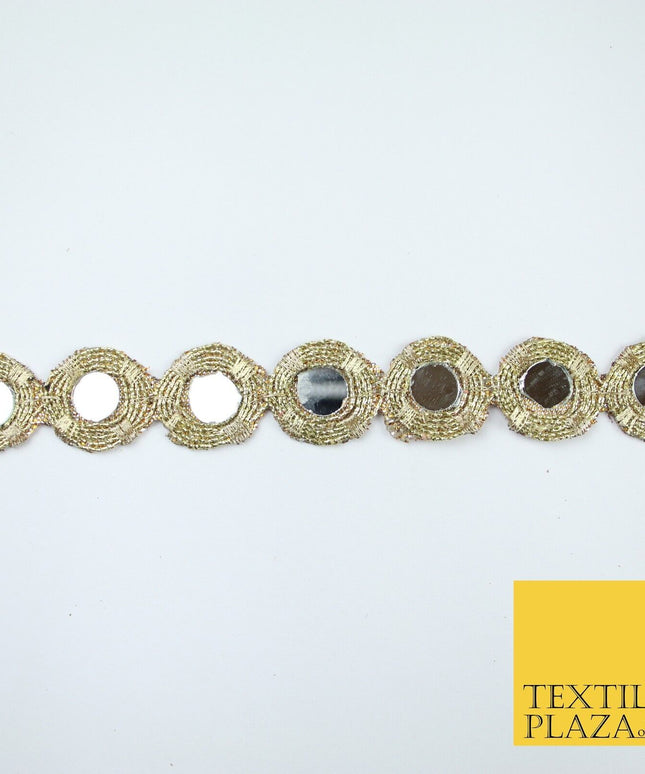 Gold Luxury Round Real Mirror Disc Coin Shape Trim Border Lace - 2cm Wide - X682