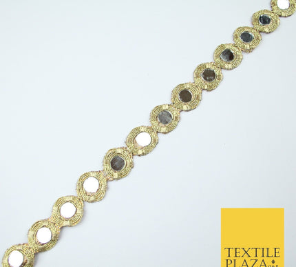 Gold Luxury Round Real Mirror Disc Coin Shape Trim Border Lace - 2cm Wide - X682