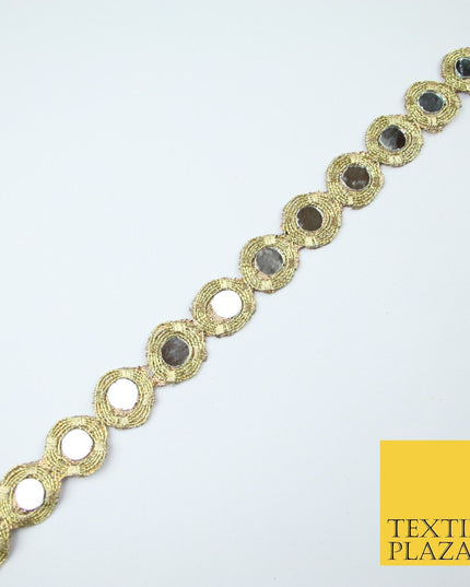 Gold Luxury Round Real Mirror Disc Coin Shape Trim Border Lace - 2cm Wide - X682
