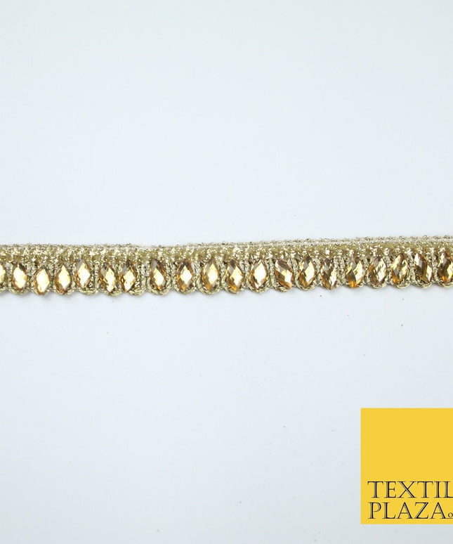 Gold Glitter Zig Zag Infinite Diamonte Stone Trim Border Lace - 1cm Wide - X680