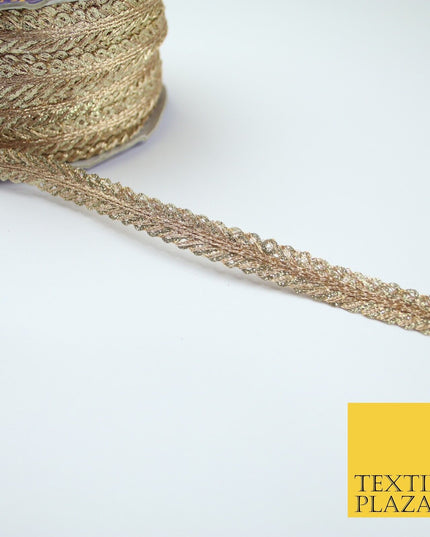 Slim Two Tone Gold Woven Glitter Sequin Chevron Trim Border Lace - 1cm Wide X673