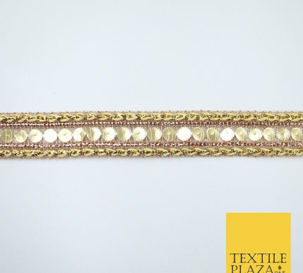 Gold Lightweight Double Weave Matt Sequin Trim Border Lace - 2cm Wide - X674