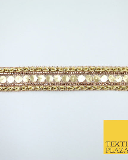 Gold Lightweight Double Weave Matt Sequin Trim Border Lace - 2cm Wide - X674