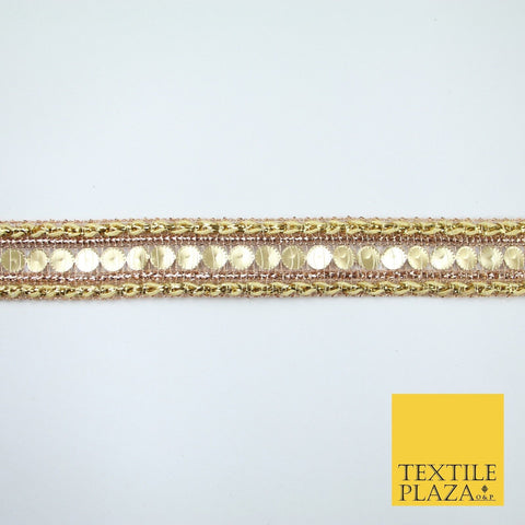 Gold Lightweight Double Weave Matt Sequin Trim Border Lace - 2cm Wide - X674