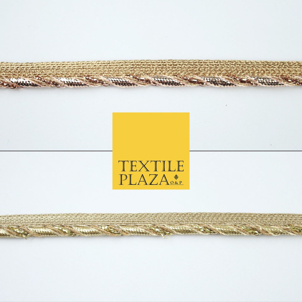 Gold / Rose Slim Metallic Rope Effect Flange Trim Border Ribbon Lace - 1cm Wide