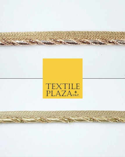 Gold / Rose Slim Metallic Rope Effect Flange Trim Border Ribbon Lace - 1cm Wide