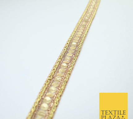Gold Lightweight Double Weave Matt Sequin Trim Border Lace - 2cm Wide - X674