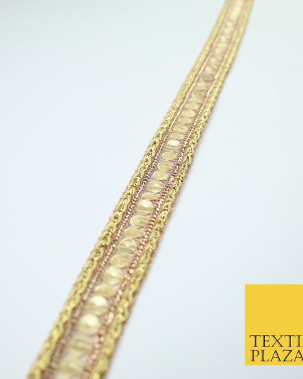 Gold Lightweight Double Weave Matt Sequin Trim Border Lace - 2cm Wide - X674