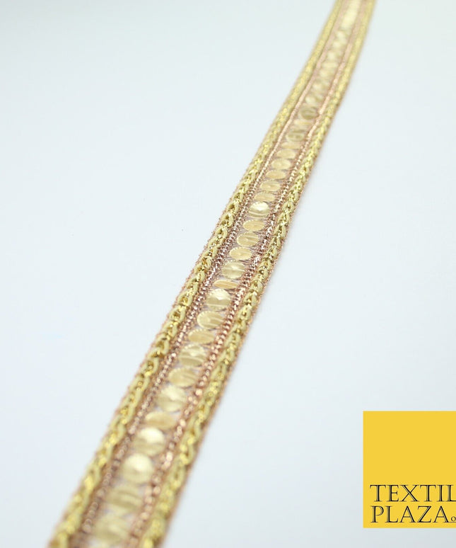 Gold Lightweight Double Weave Matt Sequin Trim Border Lace - 2cm Wide - X674