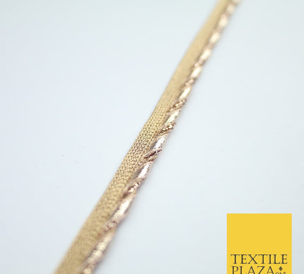 Gold / Rose Slim Metallic Rope Effect Flange Trim Border Ribbon Lace - 1cm Wide
