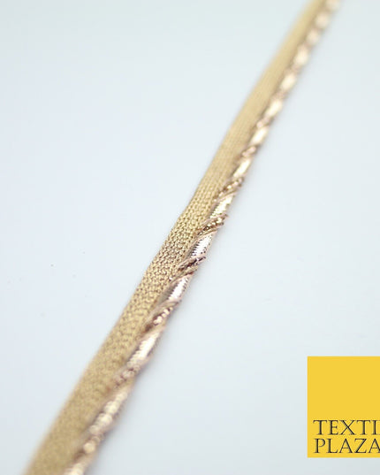 Gold / Rose Slim Metallic Rope Effect Flange Trim Border Ribbon Lace - 1cm Wide