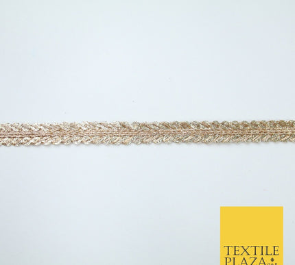 Slim Two Tone Gold Woven Glitter Sequin Chevron Trim Border Lace - 1cm Wide X673