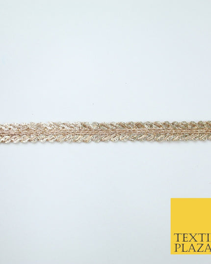 Slim Two Tone Gold Woven Glitter Sequin Chevron Trim Border Lace - 1cm Wide X673