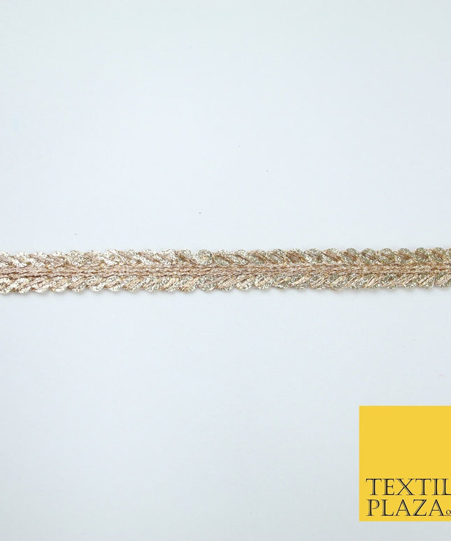 Slim Two Tone Gold Woven Glitter Sequin Chevron Trim Border Lace - 1cm Wide X673