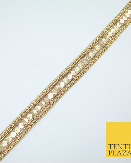 Gold Lightweight Double Weave Matt Sequin Trim Border Lace - 2cm Wide - X674