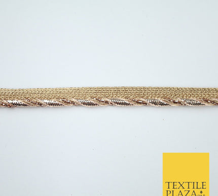 Gold / Rose Slim Metallic Rope Effect Flange Trim Border Ribbon Lace - 1cm Wide
