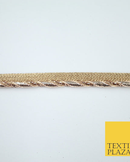 Gold / Rose Slim Metallic Rope Effect Flange Trim Border Ribbon Lace - 1cm Wide